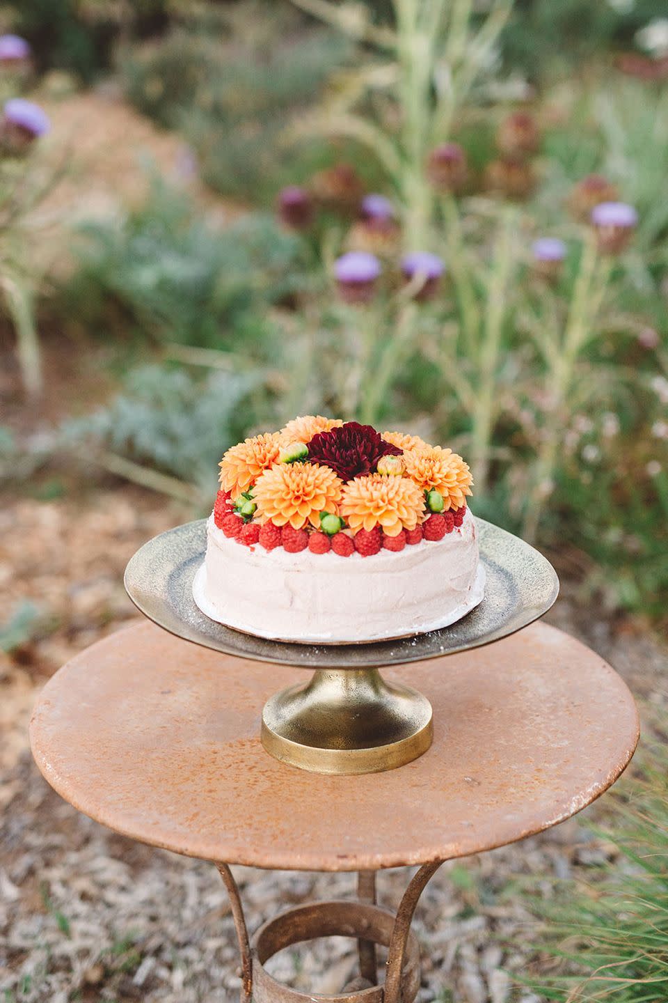 Fall Flower-Topped Wedding Cake