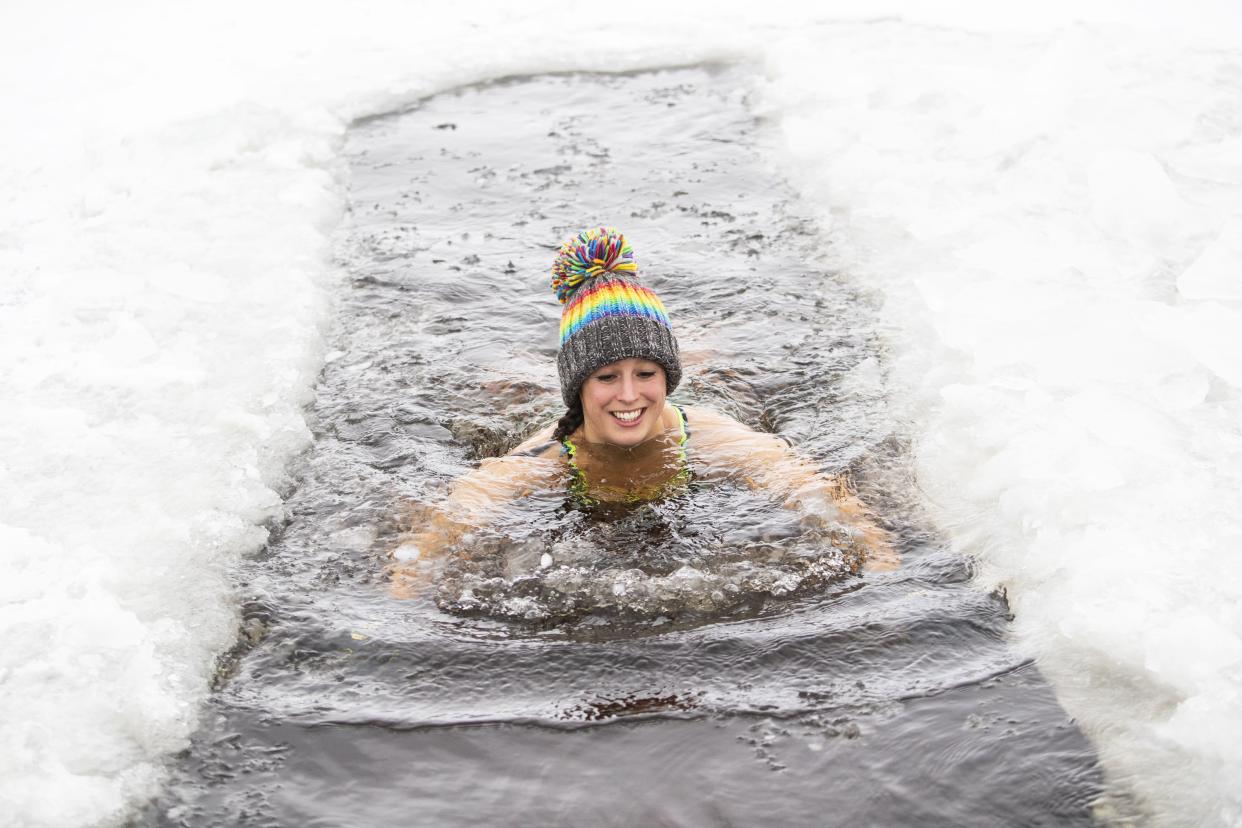 Alice Goodridge swims in Loch Insh (Jane Barlow/PA)