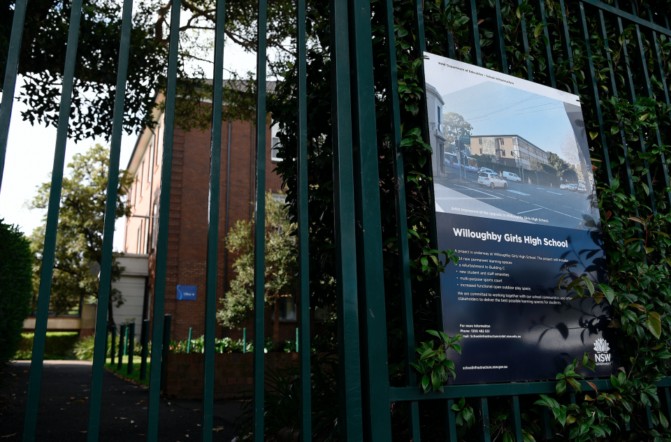 The Willoughby Girls High School is pictured in Sydney on March 9. Willoughby Girls High School was closed after a 12-year-old year 7 pupil was confirmed as having coronavirus.  