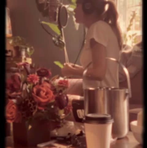 <p>Jack Antonoff/Instagram</p> A still from a video Jack Antonoff posted on Instagram of Taylor Swift recording the track "Black Dog" from her new album 'The Tortured Poet's Department'