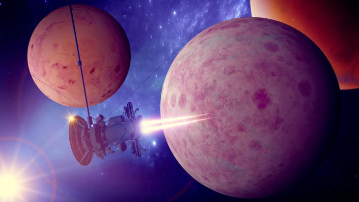  An artist's depiction of a mission to an exoplanet. 