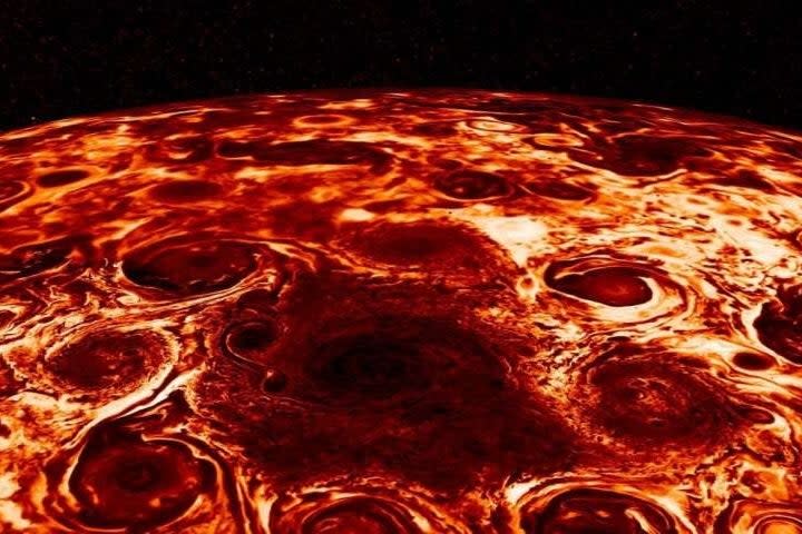People were struck by how much a picture of Jupiter's cyclones lookes like a pepperoni pizza: NASA/JPL-Caltech/SwRI/ASI/INAF/JIRAM