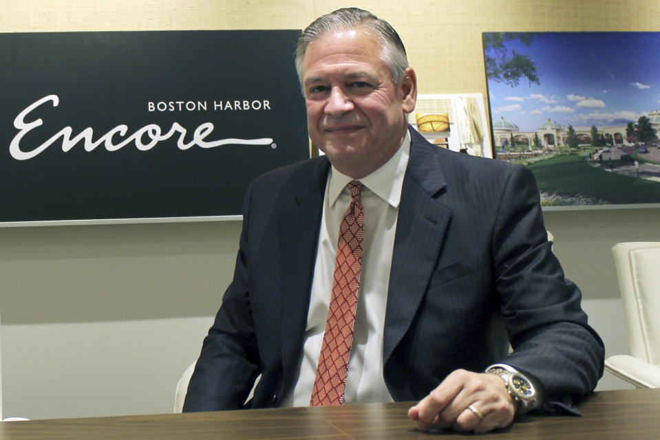 In this June 7, 2019 photo, Encore Boston Harbor casino president Robert DeSalvo sits in the company's administrative office in Medford, Mass. The casino is scheduled to open in nearby Everett on Sunday, June 23. (AP Photo/Philip Marcelo)