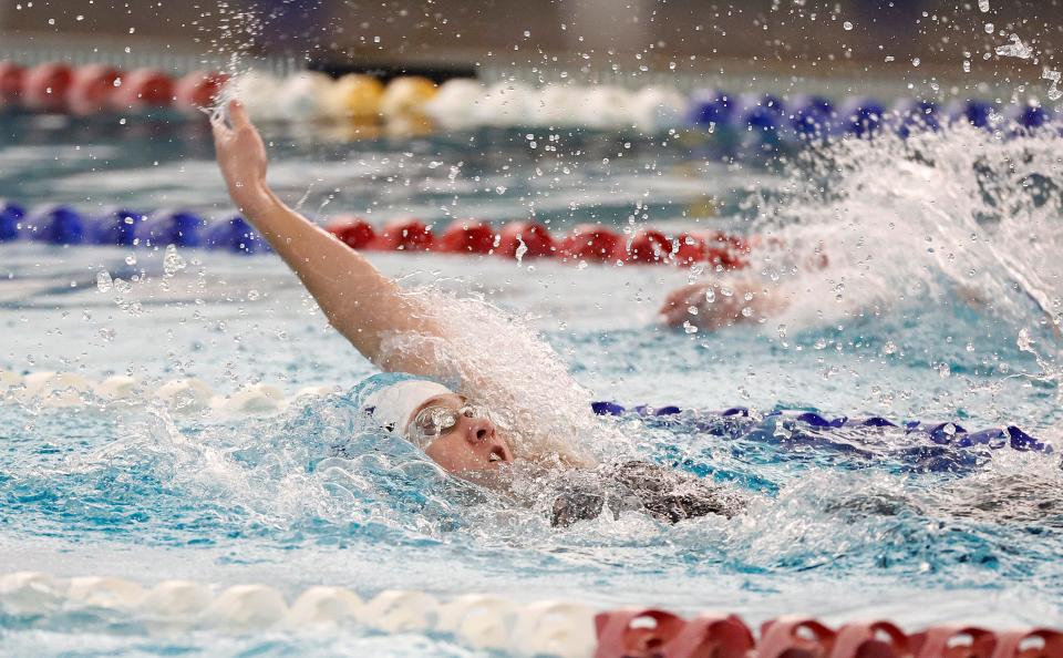 Pittsford’s Maddie Ritter swims the first leg of the 200 medley relay.