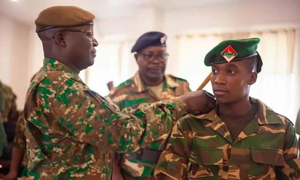 <span>Copper Queens captain Barbra Banda, who plays for Orlando Pride in the US, was recently promoted to the rank of staff sergeant in the Zambian military. </span><span>Photograph: The <a class="link " href="https://sports.yahoo.com/soccer/teams/zambia/" data-i13n="sec:content-canvas;subsec:anchor_text;elm:context_link" data-ylk="slk:Zambia;sec:content-canvas;subsec:anchor_text;elm:context_link;itc:0">Zambia</a> Army</span>