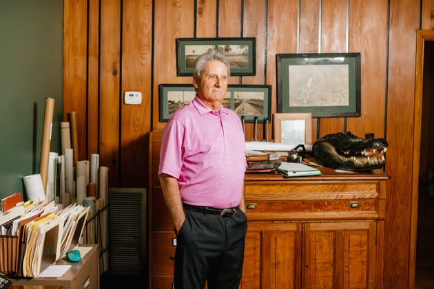 Rudy Sparks, pictured at the land office of Williams Inc. in Patterson, Louisiana, is vice president of land at the company. Williams owns tens of thousands of acres of land in the Atchafalaya Basin and leases large portions of it to oil and gas companies. (Photo: Bryan Tarnowski for HuffPost)