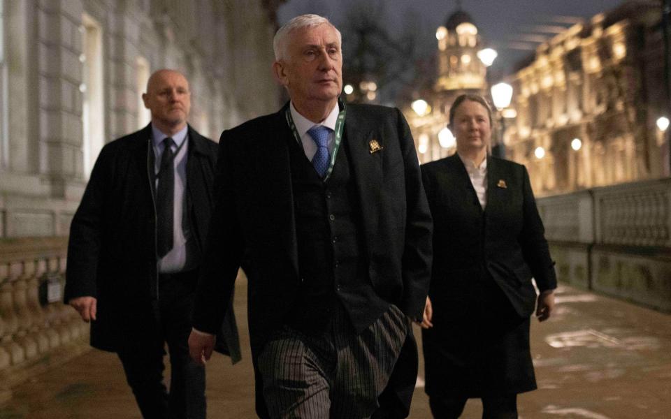 Sir Lindsay Hoyle leaves Downing Street after the emergency cabinet meeting