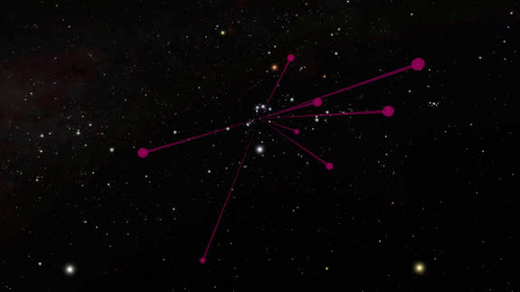 The locations of brown dwarfs discovered by NASA's Wide-field Infrared Survey Explorer, or WISE, and mapped by NASA's Spitzer Space Telescope, are shown here in this diagram. The view is from a vantage point about 100 light-years away from the