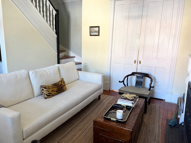 White sofa in living room.