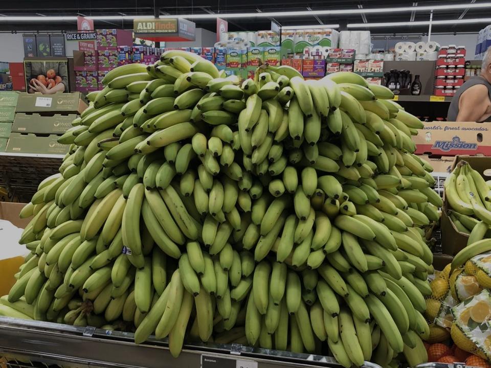 Large banana display at Aldi