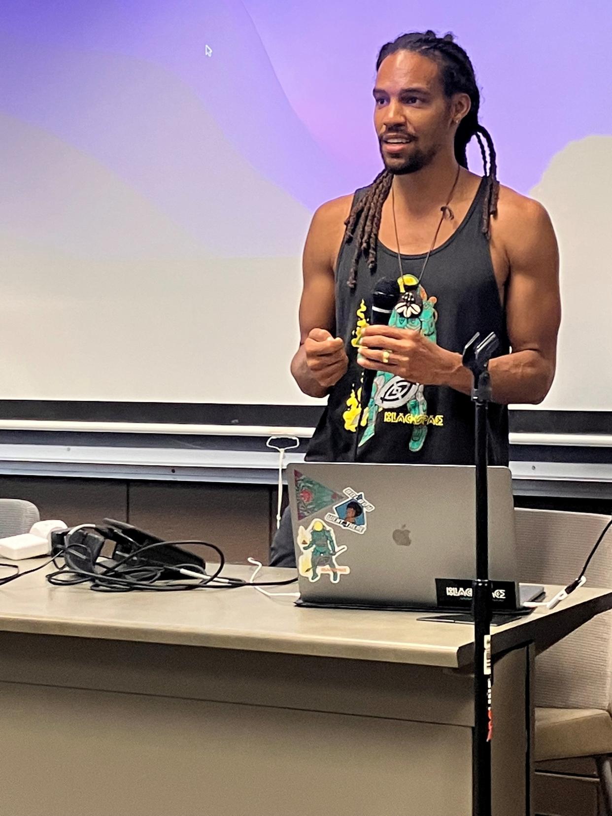 Pierce Freelon giving a workshop at Augie/Promising Futures Camp
