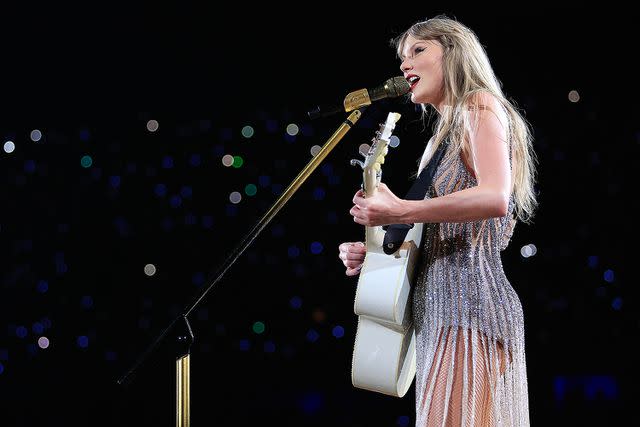 <p>Buda Mendes/TAS23/Getty</p> Taylor Swift performs in Rio de Janeiro on Nov. 17, 2023