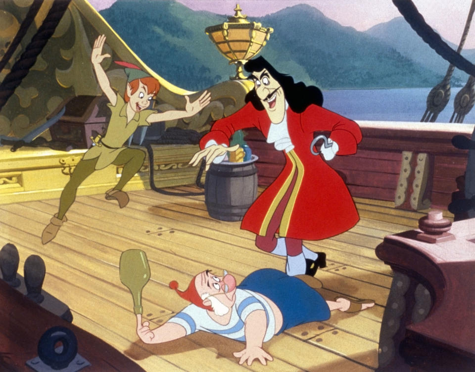 PETER PAN, from left: Peter Pan, Captain Hook, bottom: Mr. Smee, 1953, ©Walt Disney Pictures/courtesy Everett Collection