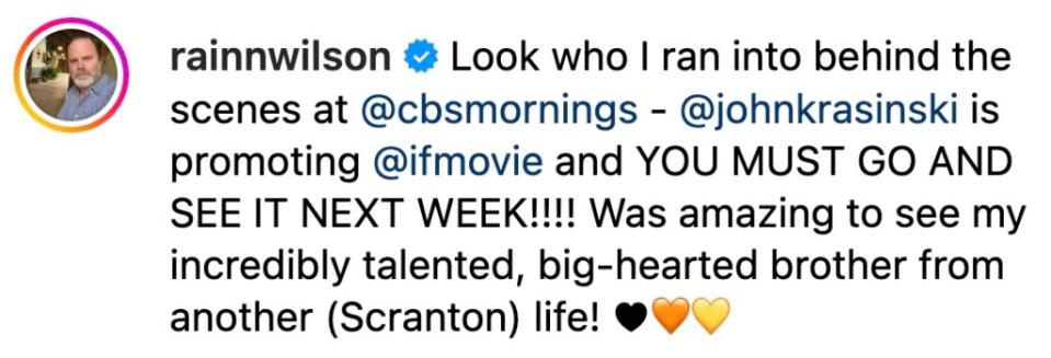 Rainn Wilson’s Instagram caption.