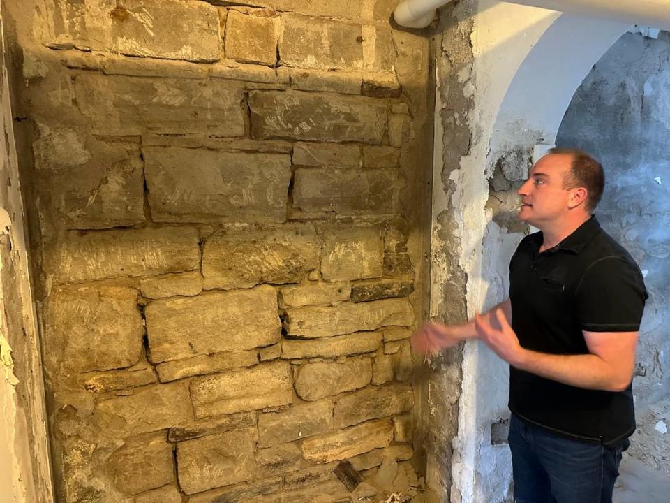 Dan Everhart, Idaho State Historic Preservation Office outreach historian, explains the damage that’s been done to the walls in the basement of the Assay Office building, 210 W. Main St., Boise. A $1.5 million project will repair and protect the walls and remodel parts of the basement for staff use. Scott McIntosh/smcintosh@idahostatesman.com