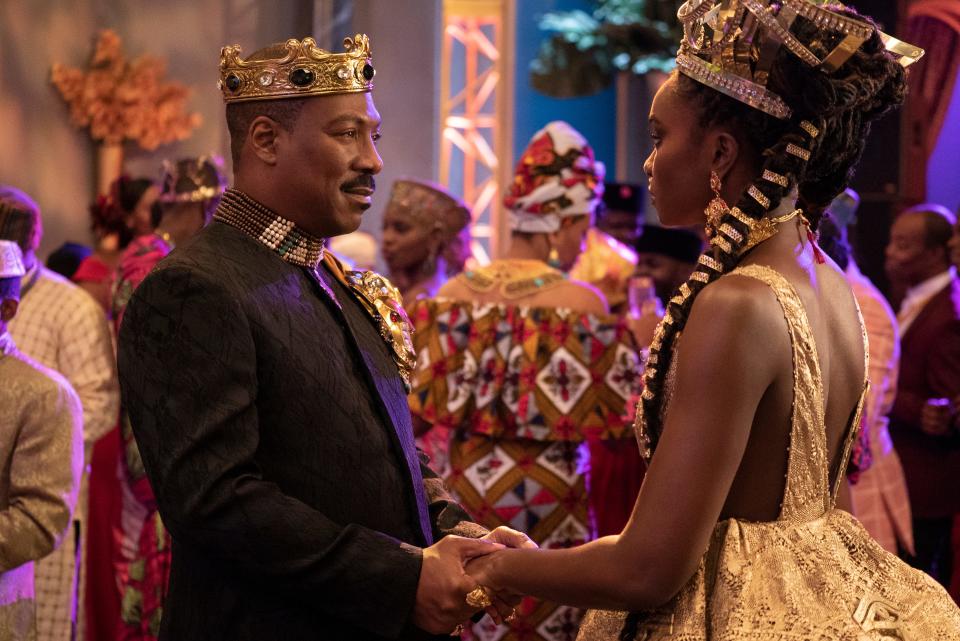 King Akeem (Eddie Murphy) shares a moment with oldest daughter Meeka (KiKi Layne) in "Coming 2 America," the anticipated sequel to the 1988 comedy classic.
