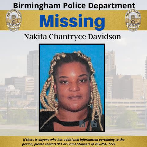 <p>Birmingham Police Department</p> Nakita Chantryce Davidson's missing person's poster