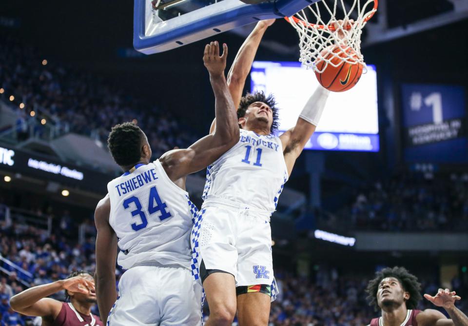 Kentucky's Dontaie Allen had this put-back dunk in the first half in the game against Mississippi State. He played the final 10:30 of the first half after playing just seven minutes total in the last six games. The Wildcats held on to win 82-74 in overtime against visiting Mississippi State at Rupp Arena Tuesday night. January 25, 2022