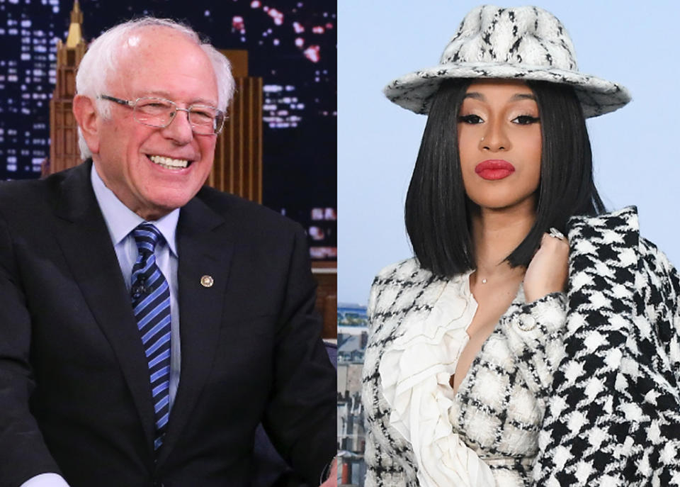 Bernie Sanders is supporting Cardi B's political aspirations. (Photos: Getty)