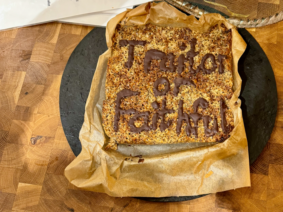 What a welcome: ‘The Traitors’ flapjack waiting for guests at Gulliver’s Hall (Antonia Windsor)
