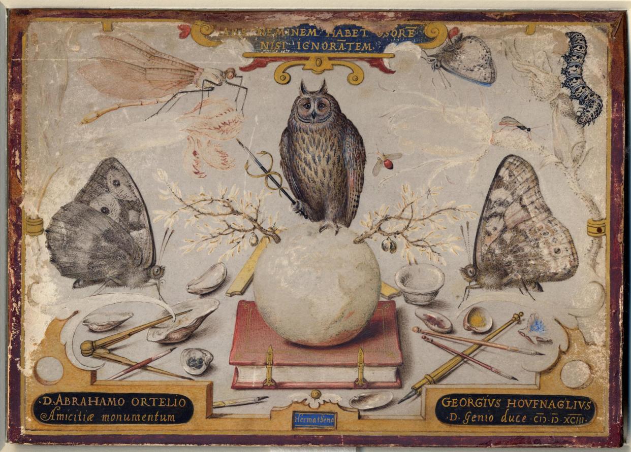 <span>Joris Hoefnagel’s Allegory for Abraham Ortelius, 1593</span><span>Photograph: Antwerp, Museum Plantin- Moretus</span>