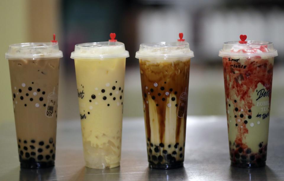 A variety of bubble teas are ready for pick up at Jasmine Leaf Friday, August 18, 2023, in Appleton, Wis. The tea shop is located at 1804 S. Lawe Street.