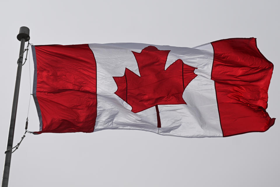 EDMONTON, CANADA - APRIL 2:
Canadian National Flag seen in Heritage Valley Area, on April 2, 2024, in Edmonton, Alberta, Canada. (Photo by Artur Widak/NurPhoto via Getty Images)