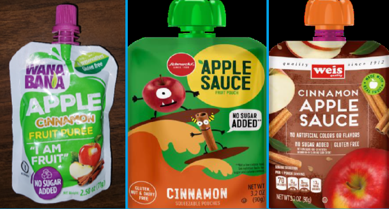 This handout photo show images of applesauce packets recalled due to lead contamination.