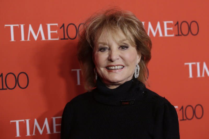 Barbara Walters arrives on the red carpet at the TIME 100 Gala at Frederick P. Rose Hall, Home of Jazz at Lincoln Center, in New York City in 2015. File Photo by John Angelillo/UPI