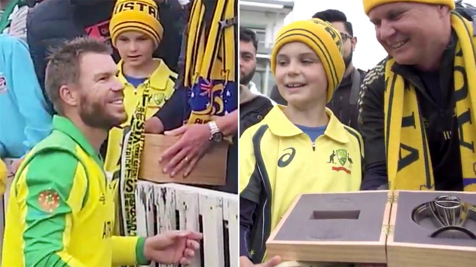 David Warner and the young fan. Image: ICC