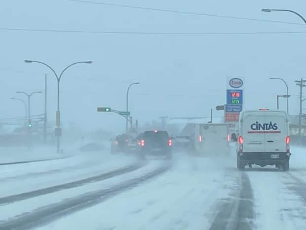 RCMP have been warning drivers to slow down or avoid driving altogether due to Tuesday's slippery roads and poor visibility. (Mitch Cormier/CBC - image credit)