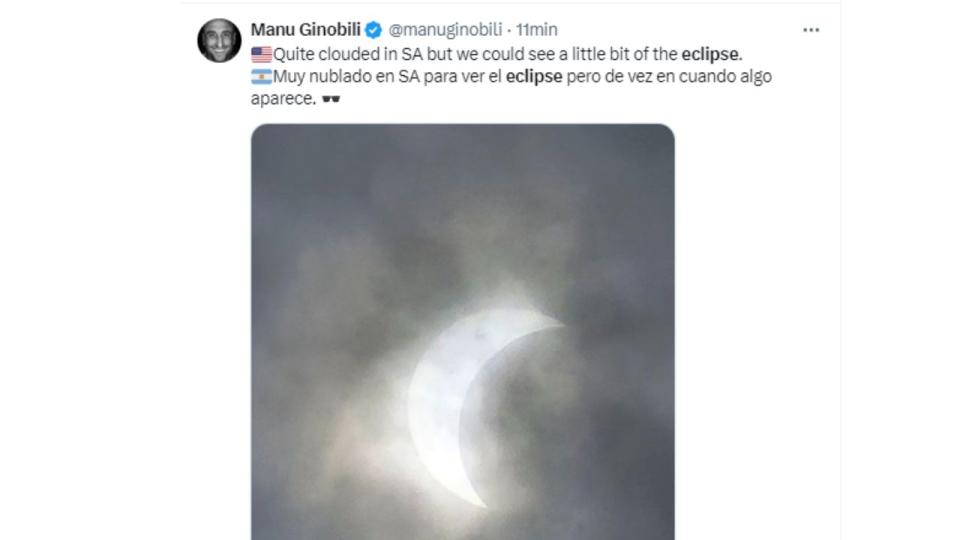 Manu Ginóbili fue uno de los millones que pudo presenciar el eclipse en Estados Unidos. Y lo compartió en redes sociales