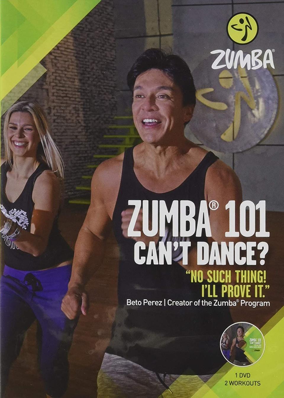 <p><strong>Zumba</strong></p><p>amazon.com</p><p><strong>$9.99</strong></p><p><a href="https://www.amazon.com/dp/B017I0QZ80?tag=syn-yahoo-20&ascsubtag=%5Bartid%7C10070.g.440%5Bsrc%7Cyahoo-us" rel="nofollow noopener" target="_blank" data-ylk="slk:Shop Now;elm:context_link;itc:0;sec:content-canvas" class="link ">Shop Now</a></p><p>Zumba is a great form of exercise for everyone, no matter your fitness level — even if you think you have two left feet. Taught by Zumba creator Beto Perez, this DVD provides <strong>two 30-minute beginner Zumba workouts that'll teach you the four core rhythms and get you doing cardio, core, and muscle work</strong>, all while having a good time. </p>