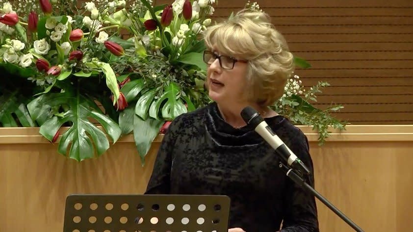 Mary McAleese delivers a keynote address at the Voices of Faith conference. (Photo: Voices of Faith / Facebook)