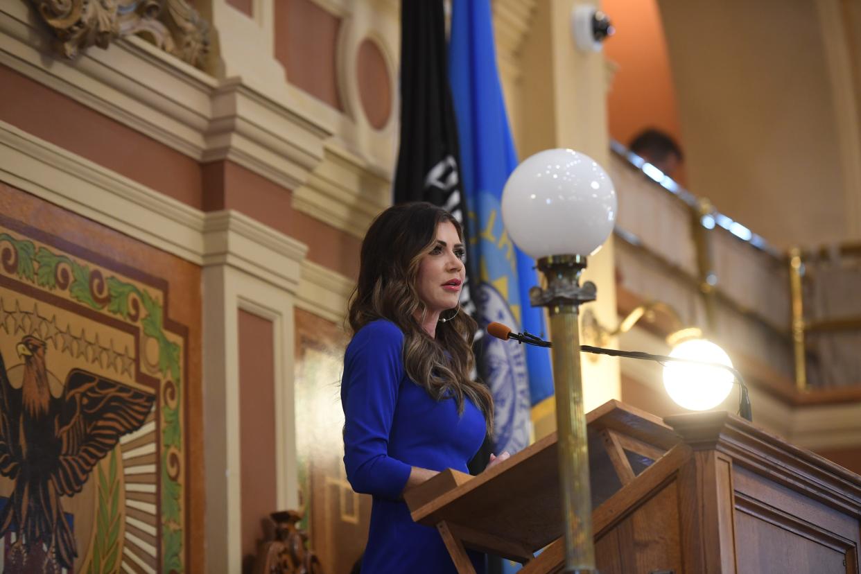 Gov. Kristi Noem delivers the state of the state address on Tuesday, Jan. 9, 2024 at South Dakota State Capitol in Pierre.