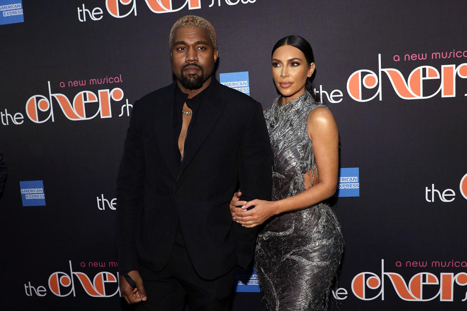 Kanye West and Kim Kardashian attended the opening performance of <em>The Cher Show</em> on Monday. (Photo: Getty Images)