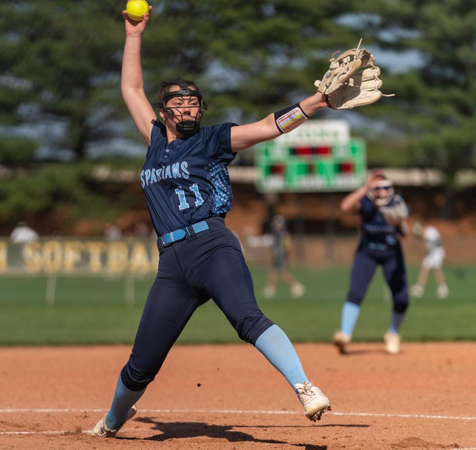 Immaculata's Caroline Colitti (11) pitches the ball in a game against North Hunterdon on Tuesday, April 18 afternoon at the field at North Hunterdon High School.