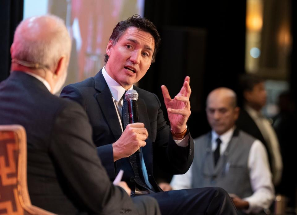 Prime Minister Justin Trudeau speaks to members of the Chamber of Commerce of Metropolitan Montreal, in Montreal, Tuesday, Jan. 16, 2024.