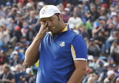 Golf - 2018 Ryder Cup at Le Golf National - Guyancourt, France - September 30, 2018 - Team Europe's Jon Rahm during the Singles REUTERS/Carl Recine