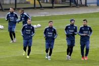 Argentina's national soccer team players participate in a team training session in Concepcion, Chile, July 1, 2015. Argentina will face Chile for their Copa America finals on July 4. REUTERS/Andres Stapff