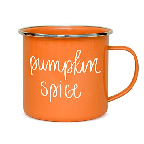 Sweet Water Decor Pumpkin Coffee Mugs | 18oz Galvanized Steel Campfire Style Coffee Cup | Autumn Mug Great for Halloween, Pumpkin Spice Latte & Thanksgiving (Pumpkin Spice) (Amazon / Amazon)