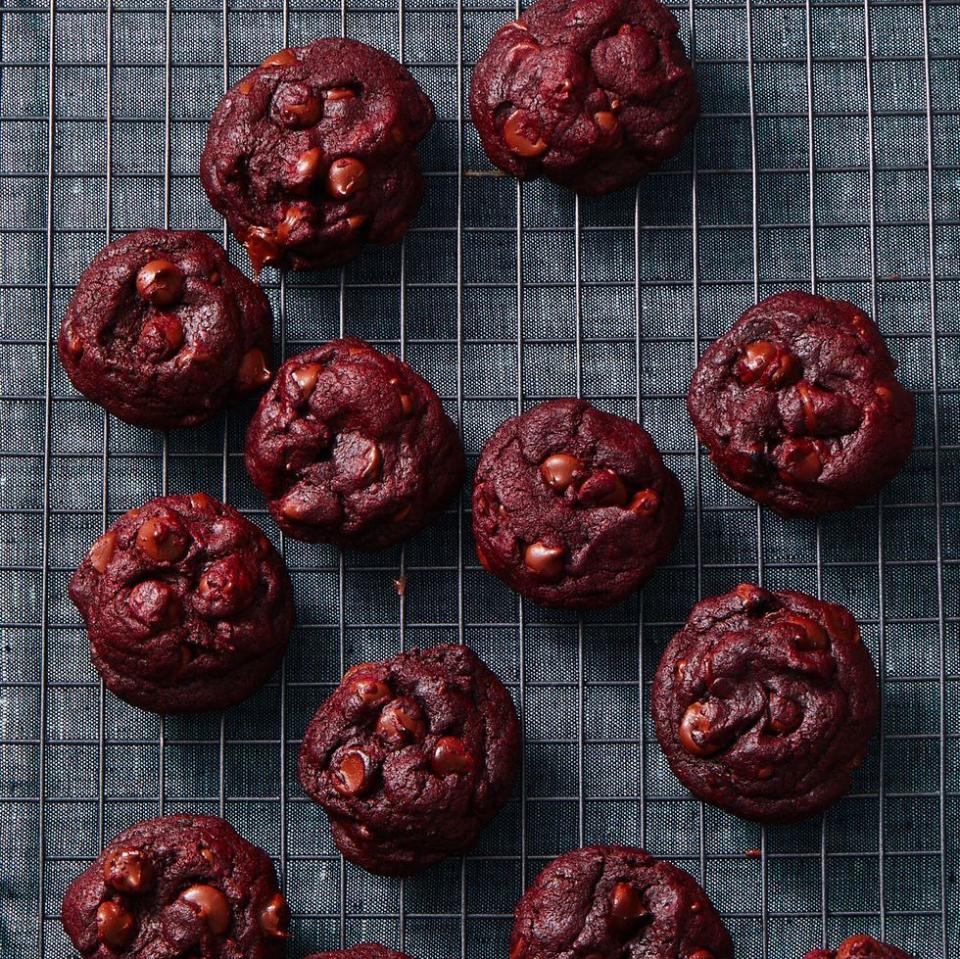 <p>We skipped the cream cheese for chocolate chips to really double down on the deep flavor. Red food coloring make these fit for Christmas!</p><p>Get the <a href="https://www.goodhousekeeping.com/food-recipes/dessert/a34731388/red-velvet-cookie-recipe/" rel="nofollow noopener" target="_blank" data-ylk="slk:Red Velvet Cookies recipe;elm:context_link;itc:0;sec:content-canvas" class="link "><strong>Red Velvet Cookies recipe</strong></a>.</p>