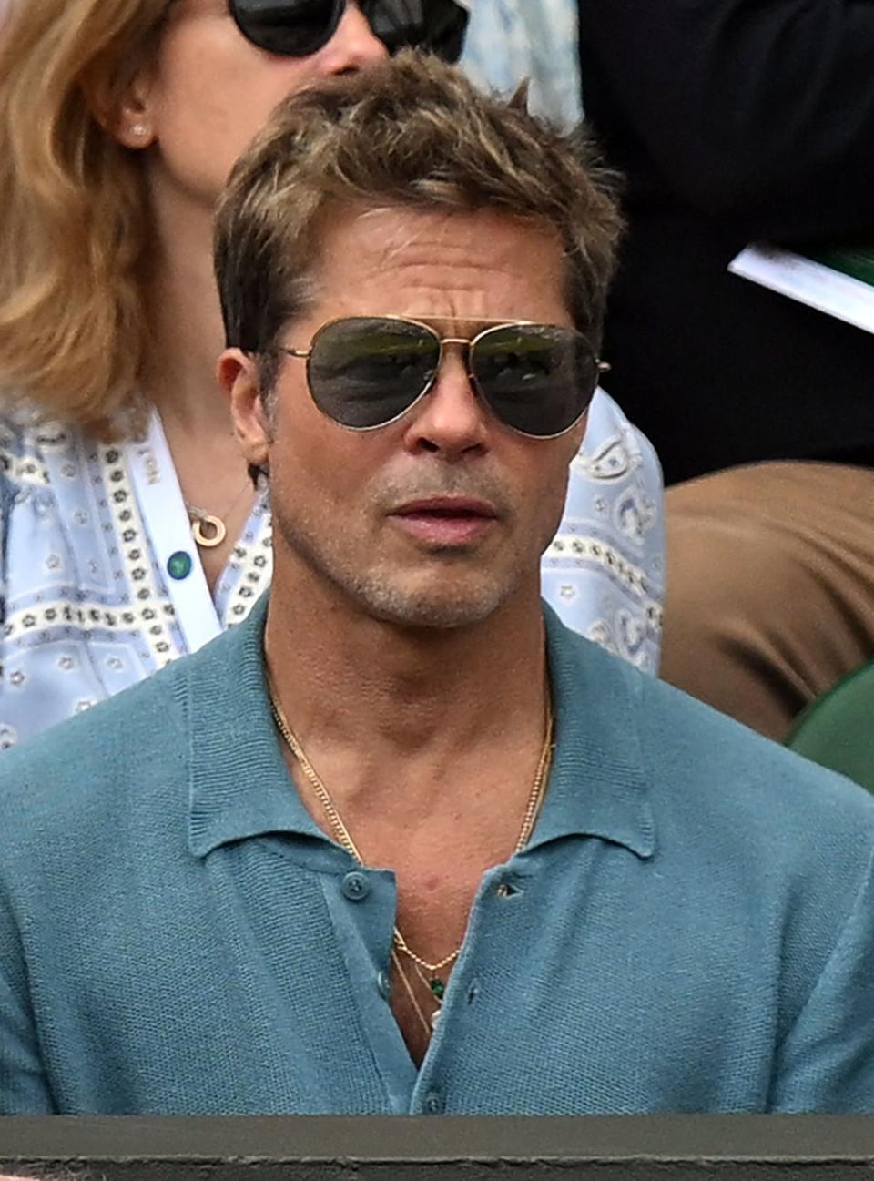 Brad Pitt attends Wimbledon 2023 (AFP via Getty Images)
