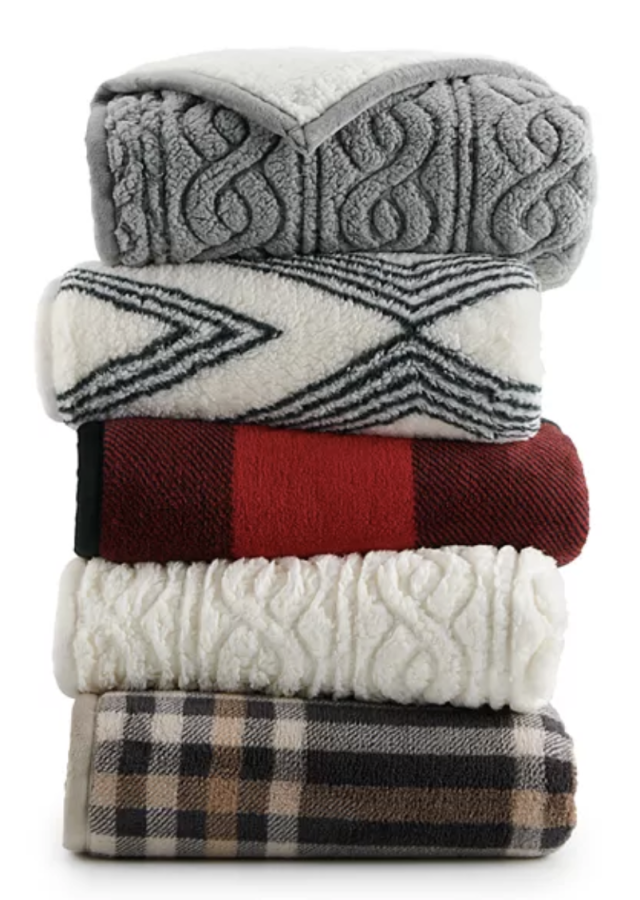 Cuddl Duds Sherpa Fleece Plush Throw (Black/Ivory Buffalo Check) :  : Home