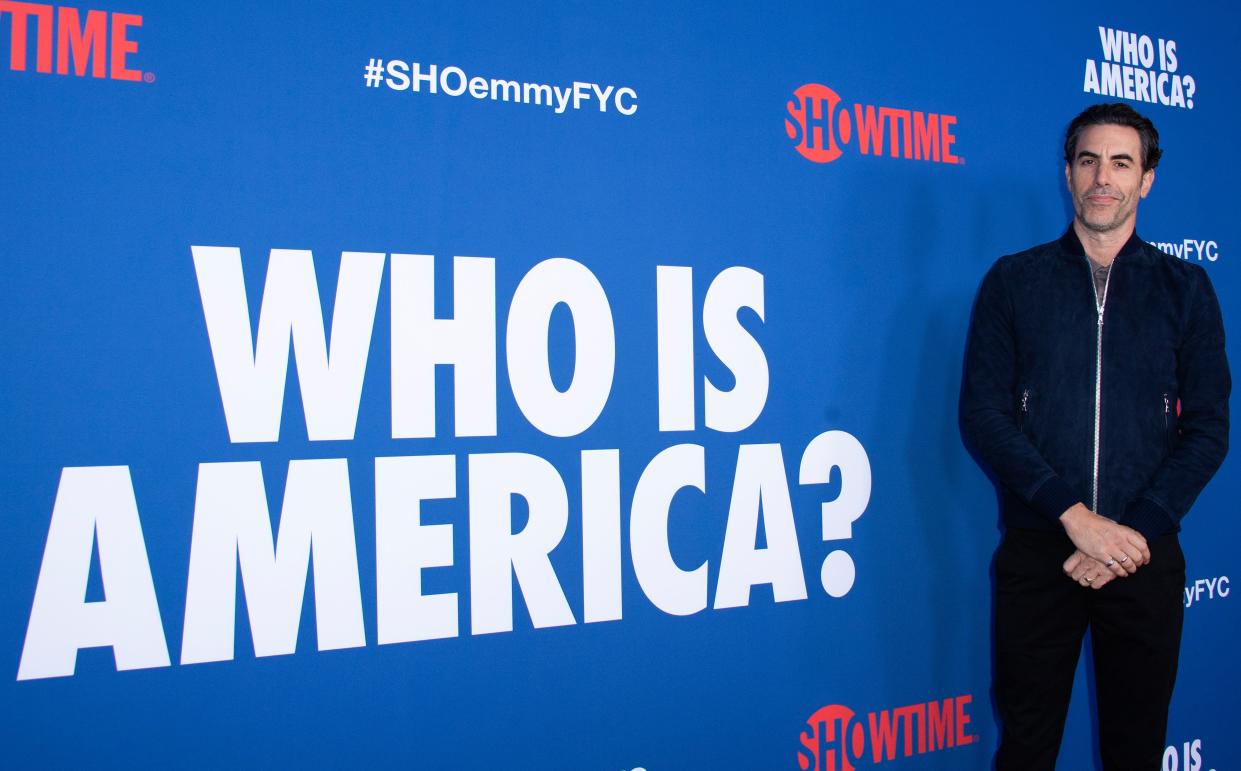 British actor Sacha Baron Cohen attends For Your Consideration Red Carpet Event for The Showtime Series "Who is America" on May 15, 2019 in Los Angeles, California. (Photo by VALERIE MACON / AFP)        (Photo credit should read VALERIE MACON/AFP/Getty Images)