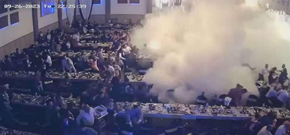PHOTO: A screenshot from security footage of the deadly wedding fire on Sept. 26, in Hamdaniya, Iraq, shared by Iraq’s interior ministry. (Interior Ministry of Iraq)