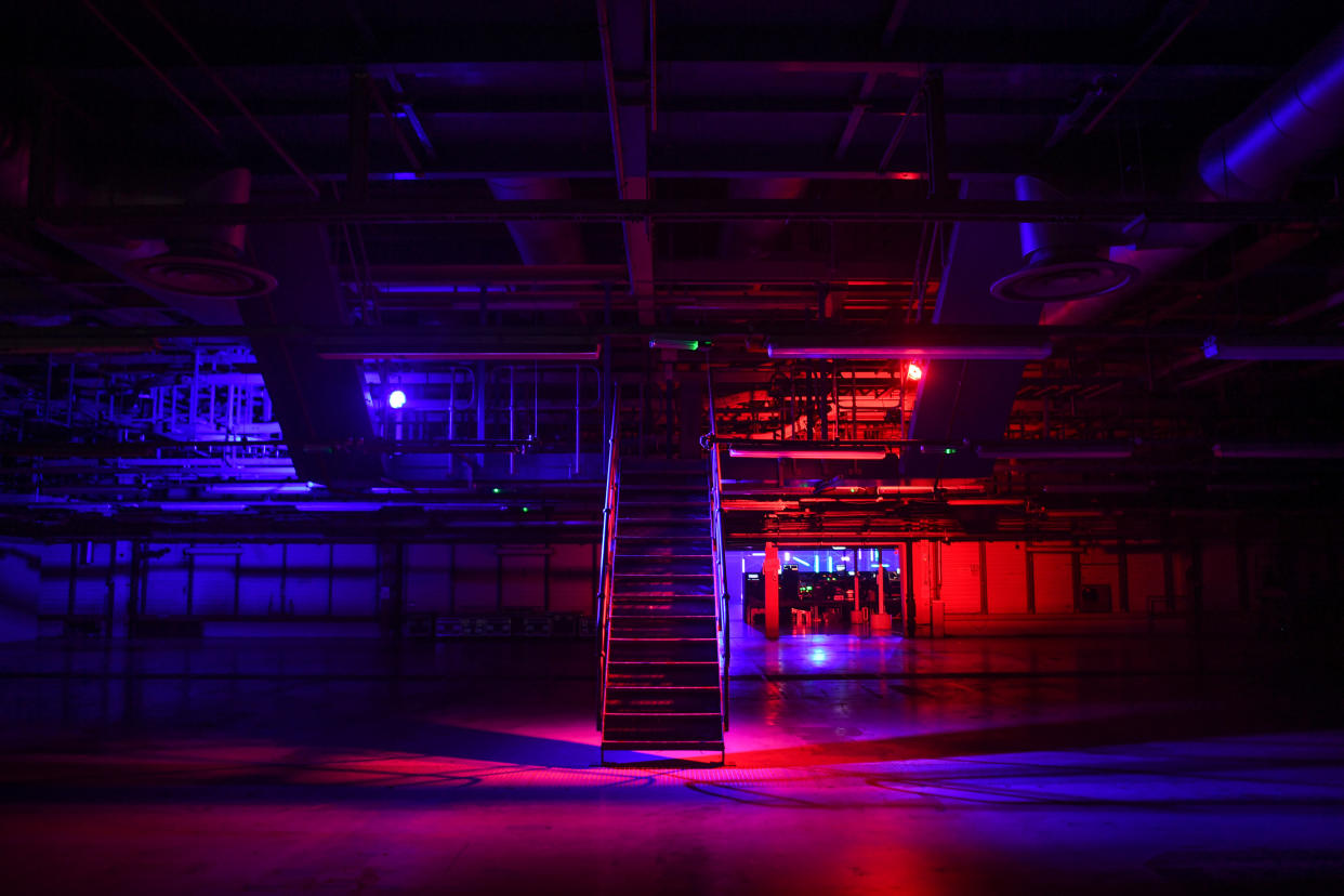 LONDON, ENGLAND - OCTOBER 27: Lights are seen inside an empty warehouse at Printworks nightclub on October 27, 2020 in London, England.The 5,000-capacity music venue, Printworks, which is housed in the former Daily Mail and Evening Standard printing plant in Surrey Quays, has been rejected for Cultural Recovery Fund assistance. The Arts Council England has handed out £330m to the culture industry to compensate for closures during the Coronavirus pandemic. Printworks is counted at No. 5 in DJ Magazine's Top 100 clubs poll in 2020 and is part of the Broadwick Group which also includes Depot Mayfield, currently the home of Manchester's Warehouse Project, Exhibition London and The Drumsheds, all were denied funding. (Photo by Peter Summers/Getty Images)