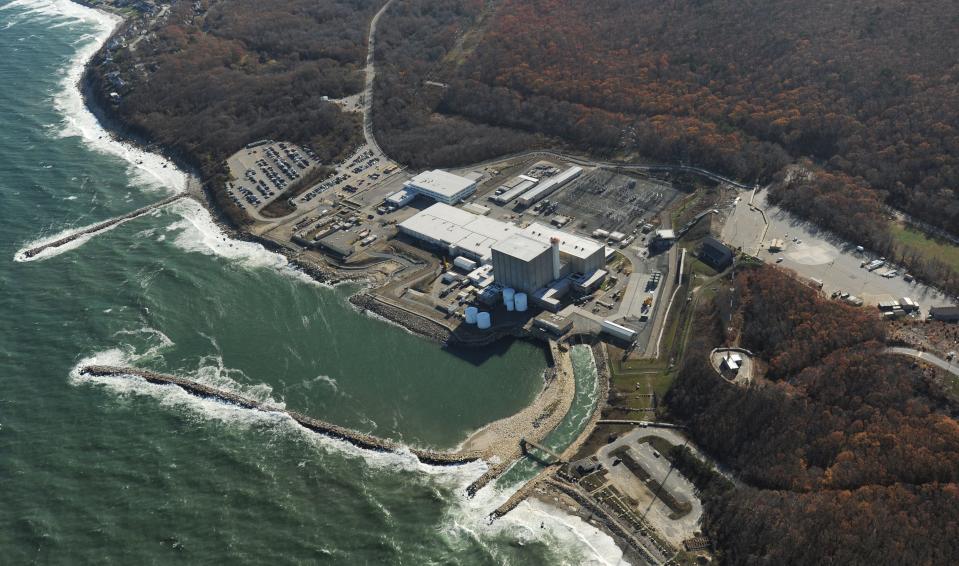 Holtec International will not be allowed to discharge industrial wastewater from the closed Pilgrim Nuclear Power Station into Cape Cod Bay if a draft decision announced Monday by state officials becomes final. The plant is in Plymouth, on the bay coastline, shown here in a 2016 photo.