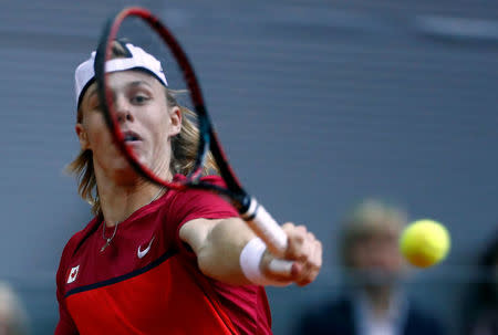 Tennis - Davis Cup - World Group First Round - Croatia v Canada - Gradski Vrt, Osijek, Croatia - February 4, 2018. Denis Shapovalov of Canada in action during his match against Borna Coric of Croatia. REUTERS/Antonio Bronic