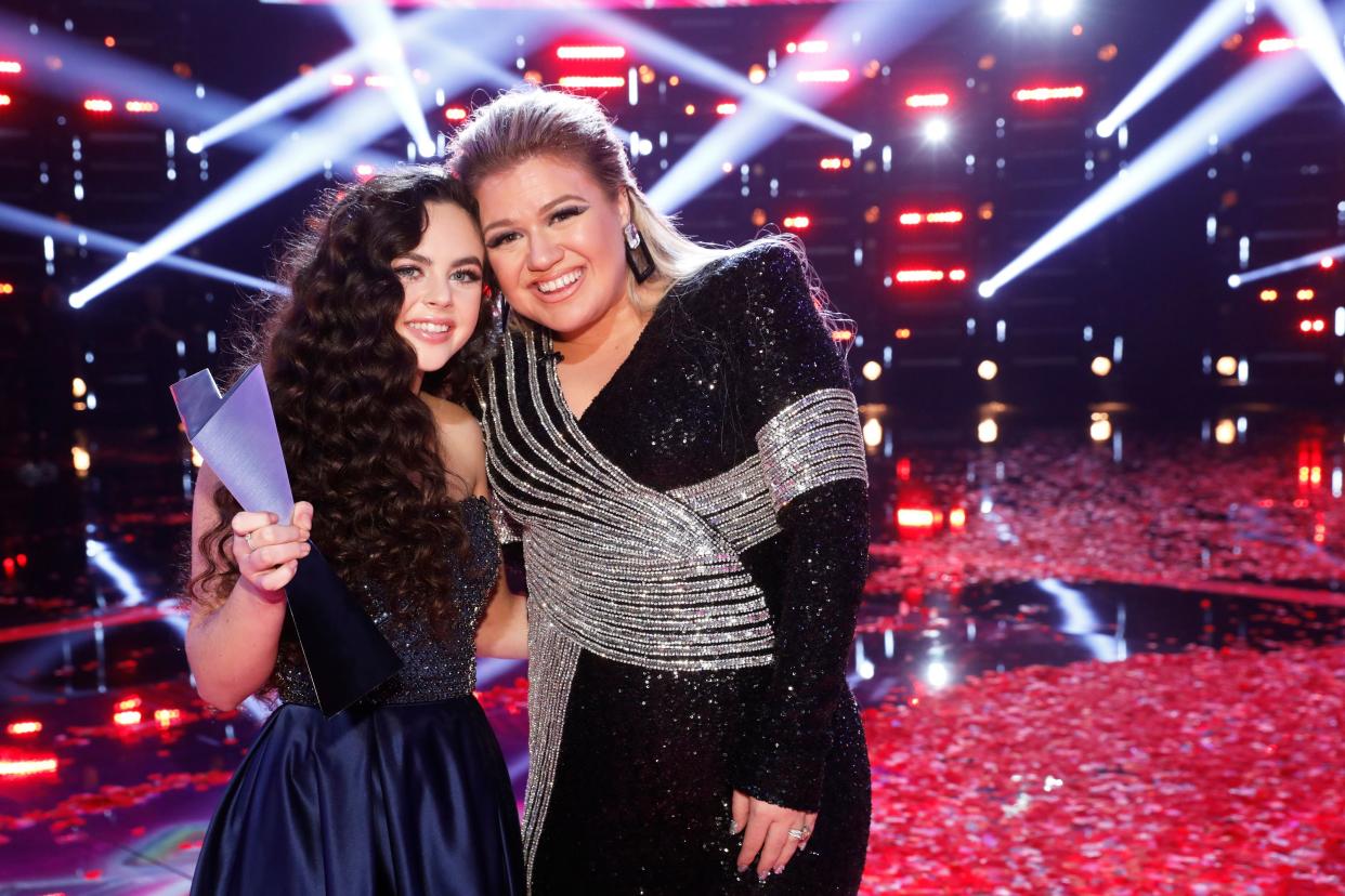 <em>The Voice</em> Season 15 winner Chevel Shepherd and her coach, Kelly Clarkson. (Photo: NBC)